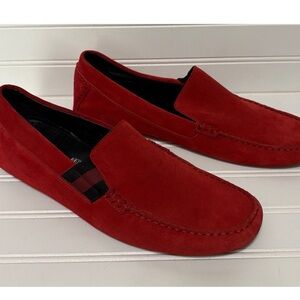 GUCCI Red Web Stripe Suede Leather Praga Slip on Loafers Shoes Mens Size 9.5